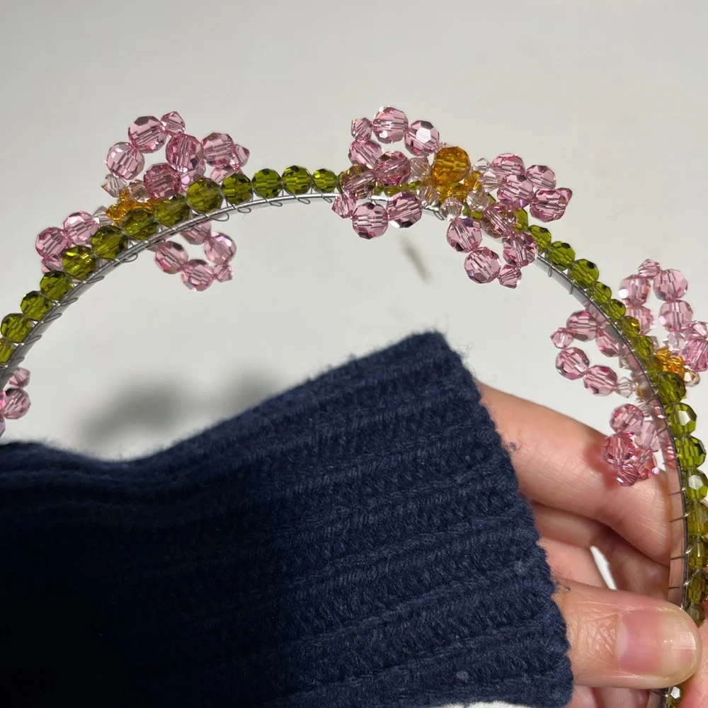 Simone Rocha Pink and Green Floral Beaded Headband